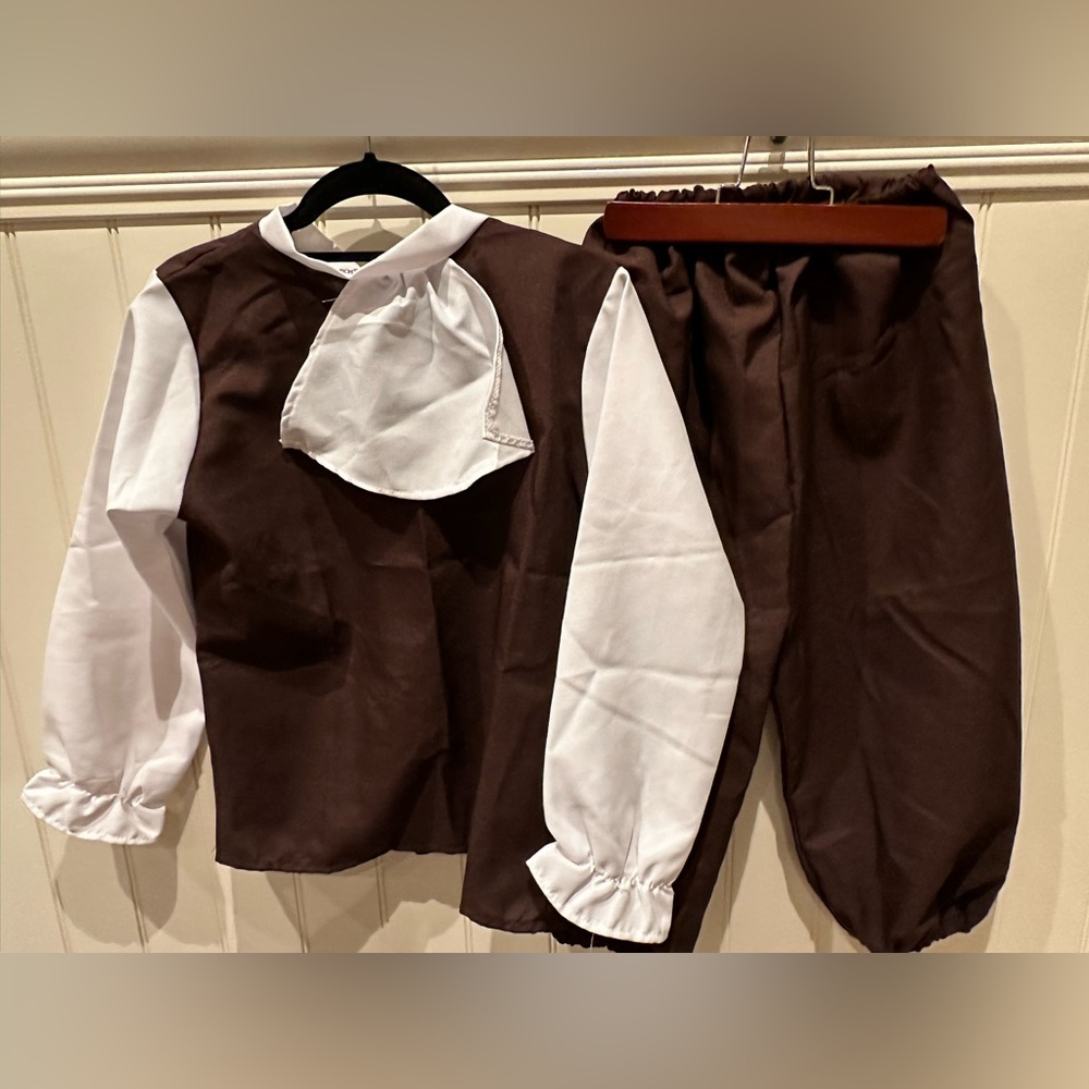 CUSTOM  Large Child Brown Pants & Vest & White Shirt Cravat Dance Costume
